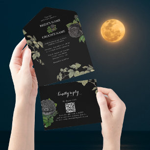 Gothic Halloween Black Rose Hochzeit All In One Einladung