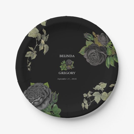 Gothic Halloween Black Rose Hochzeit Pappteller (Vorderseite)