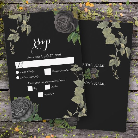 Gothic Halloween Black Rose Hochzeit RSVP Karte