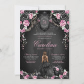 Gothic Halloween Black Rose Pink Quinceañera Einladung (Vorderseite)