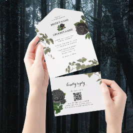 Gothic Halloween Black Rose White Wedding All In One Einladung