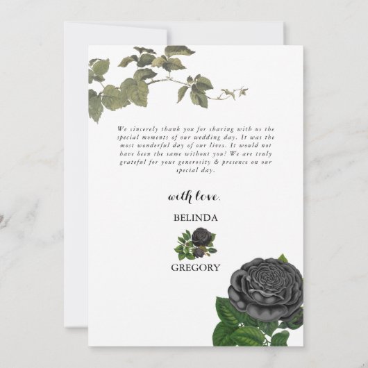 Gothic Halloween Black Rose White Wedding Dankeskarte (Rückseite)