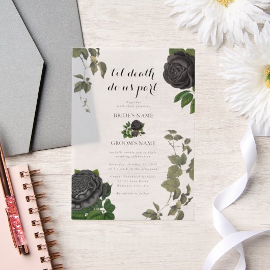 Gothic Halloween Black Rose White Wedding Pergament Einladungen (Hochzeit)