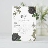 Gothic Halloween Black Rose White Wedding RSVP Karte (Stehend Vorderseite)