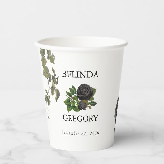 Gothic Halloween Black Roses White Wedding Pappbecher (Vorderseite)