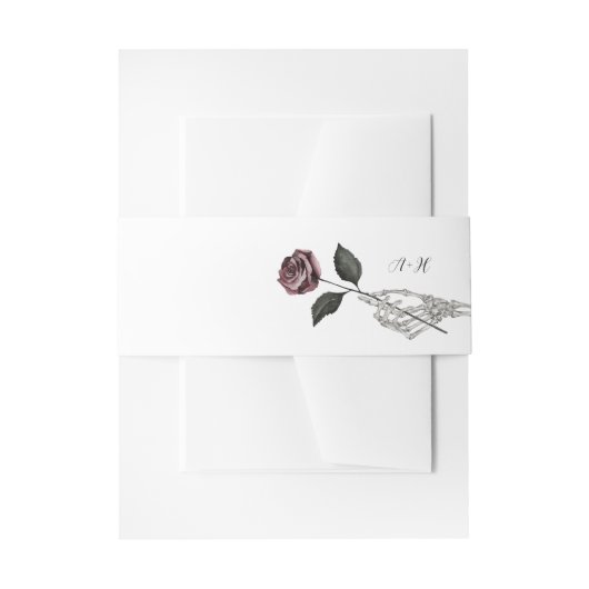 Gothic Halloween Black Wedding Skeleton Hand Rose Einladungsbanderole (Vorderseite Beispiel)