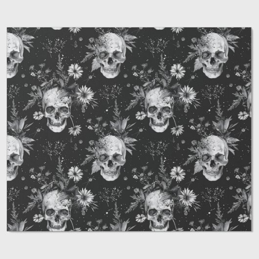 Gothic Halloween Botanisches Skulls-Muster Geschenkpapier (Flach)