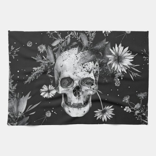 Gothic Halloween Botanisches Skulls-Muster Geschirrtuch (Horizontal)