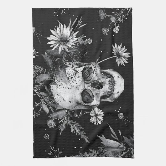 Gothic Halloween Botanisches Skulls-Muster Geschirrtuch (Vertikal)