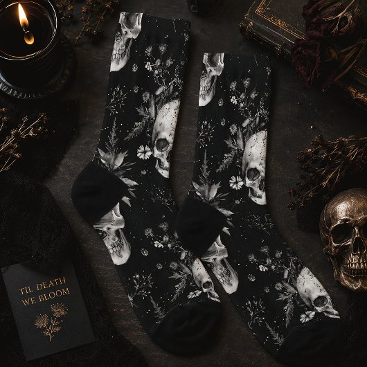 Gothic Halloween Botanisches Skulls-Muster Socken