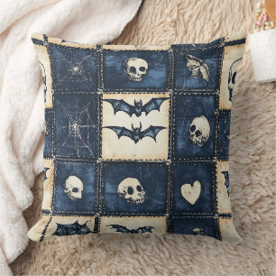 Gothic Halloween Denim Patchwork-Muster Kissen