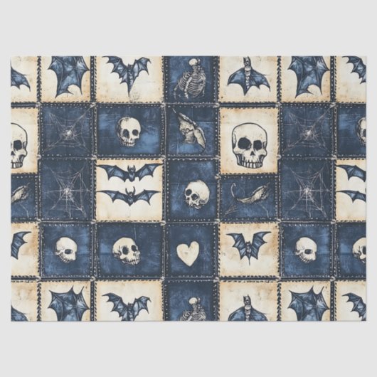 Gothic-Halloween-Denim-Patchwork-Muster Seidenpapier (Vorderseite)