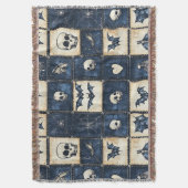 Gothic Halloween Denim Patchwork Pattern Decke (Vorderseite Vertikal)