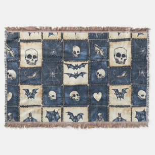 Gothic Halloween Denim Patchwork Pattern Decke