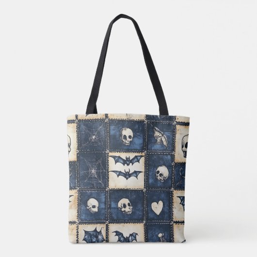 Gothic Halloween Denim Patchwork Pattern Tasche (Rückseite)