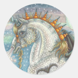 GOTHIC-HALLOWEEN-EINHORN MIT FLEDERMAUSFLÜGELN, PF RUNDER AUFKLEBER