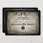 Gothic Halloween Elegance Party Black & Gold Skull Einladung (Vorne/Hinten)