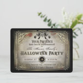 Gothic Halloween Elegance Party Black & Gold Skull Einladung (Stehend Vorderseite)