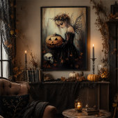 Gothic Halloween Fairy & Pumpkin Dark Fantasy Art Poster