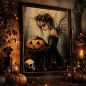 Gothic Halloween Fairy & Pumpkin Dark Fantasy Art Poster