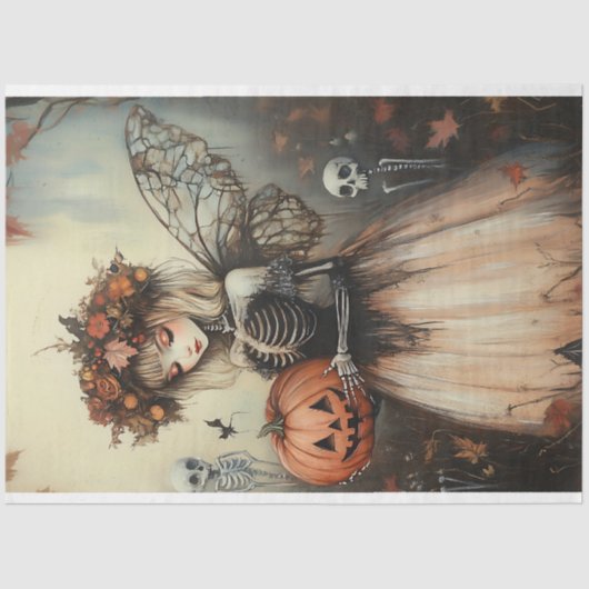 Gothic Halloween Fairy Skeleton mit Pumpkin Seidenpapier (Vorderseite)