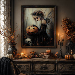Gothic Halloween Fee Pumpkin Wandkunst Poster