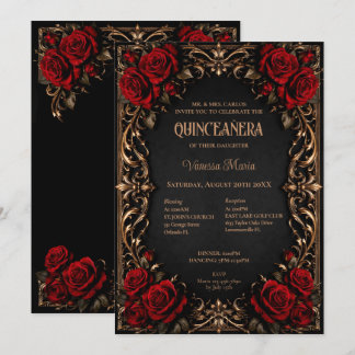 Gothic Halloween Floral Quinceanera Einladung