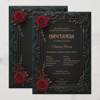 Gothic Halloween Floral Quinceanera Einladung