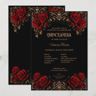 Gothic Halloween Floral Quinceanera Einladung