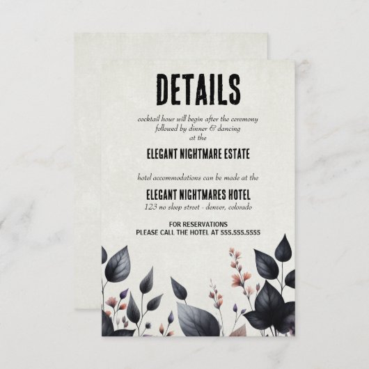 Gothic Halloween Floral Wedding Begleitkarte (Vorne/Hinten)