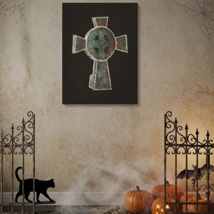 Gothic-Halloween-Friedhof-Grabstein-Kreuz-Zeichnun Leinwanddruck