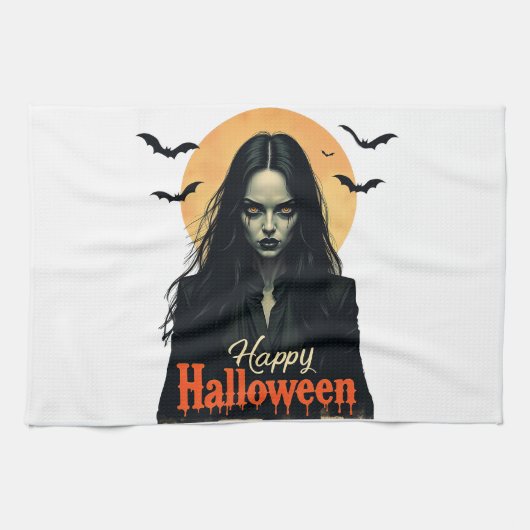 Gothic Halloween Hexe Geschirrtuch (Horizontal)