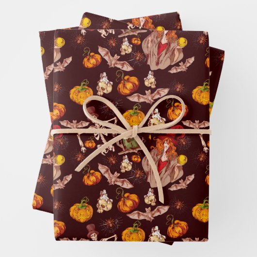 Gothic Halloween Hexen Skelettmuster Geschenkpapier Set (Beispiel)