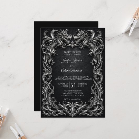 Gothic Halloween-Hochzeit der Drachen Einladung (Vorderseite/Rückseite Beispiel)