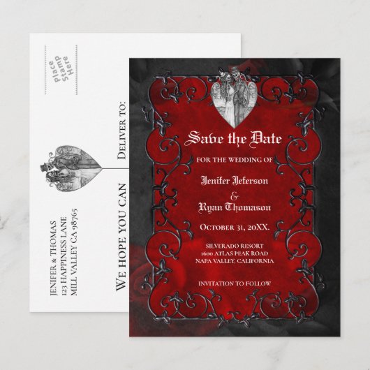 Gothic Halloween-Hochzeit Save the Date Postkarte (Vorne/Hinten)