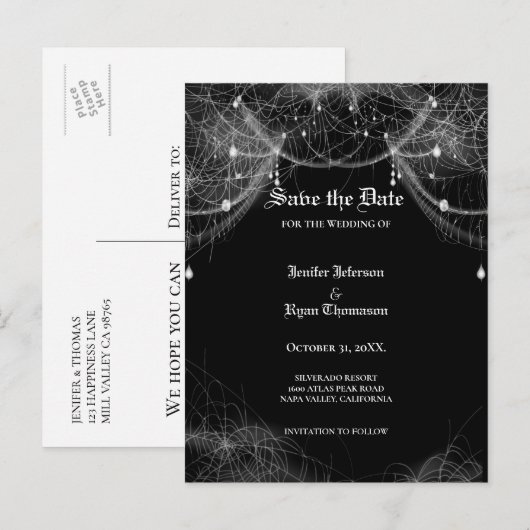 Gothic Halloween Hochzeit Save-the-Date Postkarte (Vorne/Hinten)