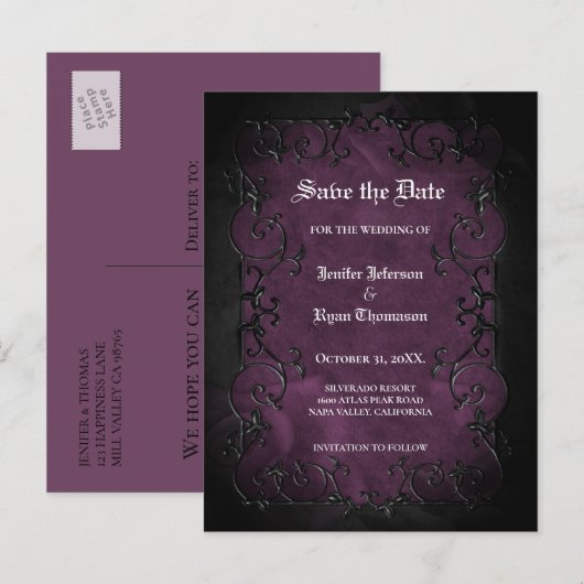 Gothic Halloween Hochzeit Save-the-Date Postkarte (Vorne/Hinten)