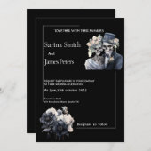Gothic Halloween Hochzeitseinladung Black Floral Einladung (Vorne/Hinten)