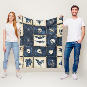Gothic Halloween Jeans Patchwork Muster Fleecedecke