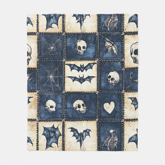 Gothic Halloween Jeans Patchwork Muster Fleecedecke (Vorderseite)