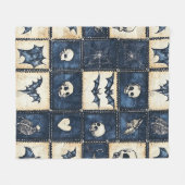 Gothic Halloween Jeans Patchwork Muster Fleecedecke (Vorderseite (Horizontal))