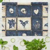 Gothic Halloween Jeans Patchwork Muster Geschirrtuch (Gefaltet)