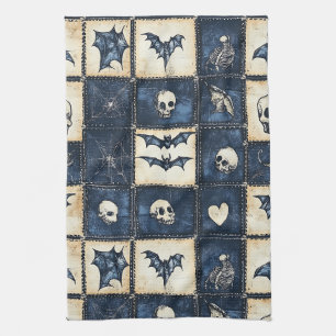 Gothic Halloween Jeans Patchwork Muster Geschirrtuch