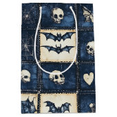 Gothic Halloween Jeans Patchwork Muster Mittlere Geschenktüte (Vorderseite)