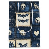 Gothic Halloween Jeans Patchwork Muster Mittlere Geschenktüte (Rückseite)