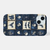 Gothic Halloween Jeansstoff-Patchwork-Muster iPhone 15 Hülle (Rückseite (Horizontal))
