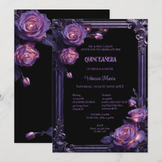 Gothic Halloween Lila Floral Quinceanera Einladung