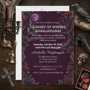 Gothic Halloween Nacht Lila Geisteranwesen Party Einladung