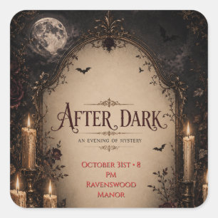 Gothic Halloween-Party-Einladung, dunkles Kerzenli Quadratischer Aufkleber