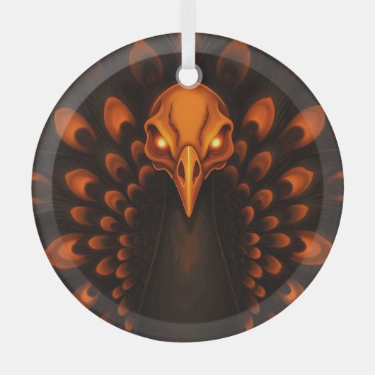 Gothic Halloween Peacock Skull Ornament Aus Glas (Vorderseite)